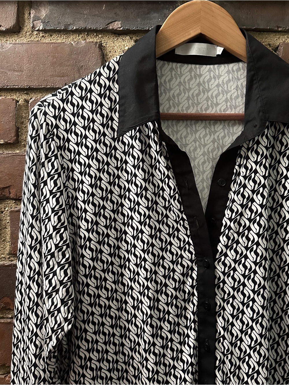 Anne Fontaine Button Down Shirt Button Geometric Fitted Sz 46